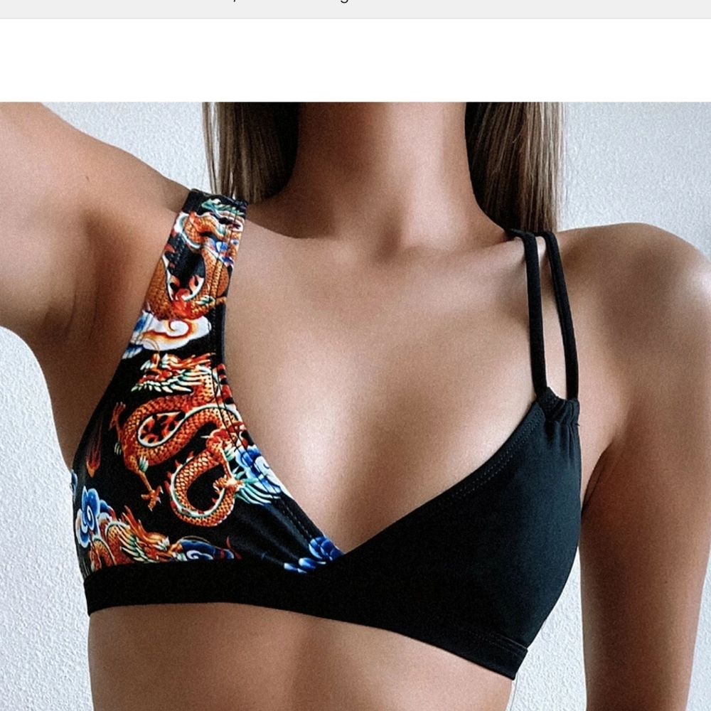 Shein Chinese Dragon Print Bikini top